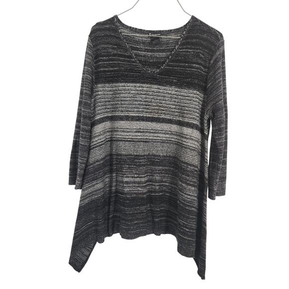 New Directions Gray Asymmetrical Hem Striped Sweater Womens Size Medium M - Picture 1 of 3
